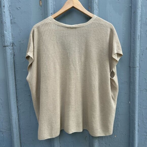 Eileen Fisher Taupe Linen Cotton Short Sleeve Cardigan, size Large - Picture 2 of 9